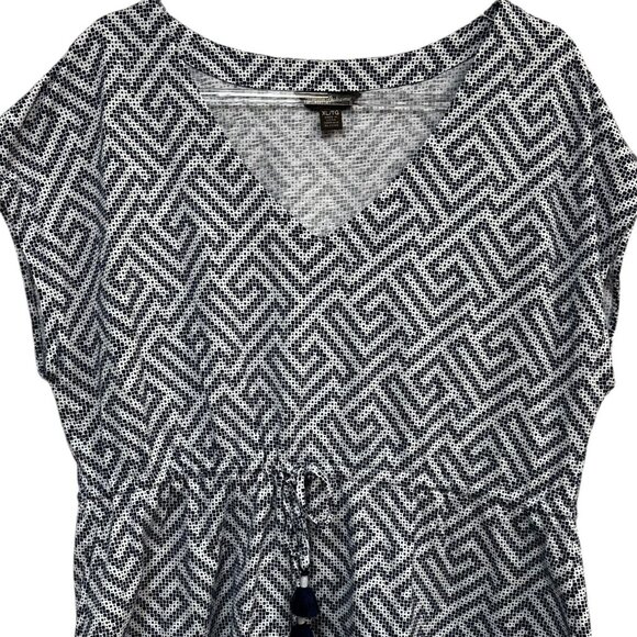 Tommy Bahama Blue and White Greek Cay Blouse Cinch Waist Tassel Size XL - Picture 5 of 5